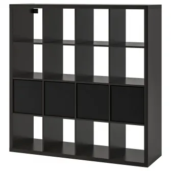 IKEA KALLAX Etajera cu 4 organizatoare, negru-maro, 147x147 cm