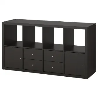 IKEA KALLAX Etajera cu 4 organizatoare, negru-maro, 147x77 cm