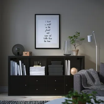 IKEA KALLAX Etajera cu 4 organizatoare, negru-maro, 147x77 cm