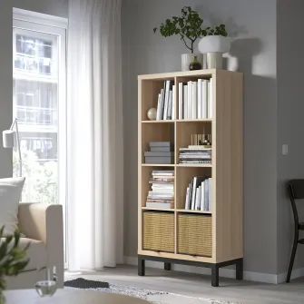 IKEA KALLAX Etajera cu cadru, aspect stejar antichizat/negru, 77x164 cm