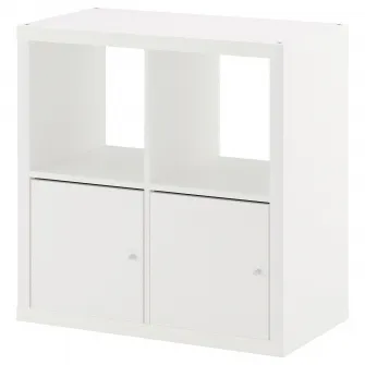 IKEA KALLAX Etajera cu usi, alb, 77x77 cm