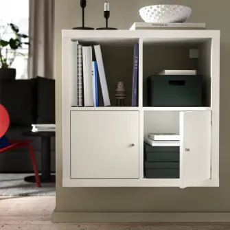 IKEA KALLAX Etajera cu usi, alb, 77x77 cm