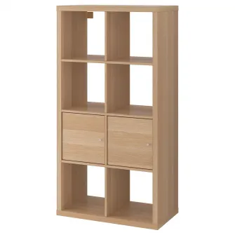 IKEA KALLAX Etajera cu usi, aspect stejar antichizat, 77x147 cm