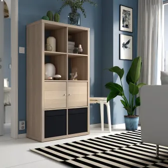 IKEA KALLAX Etajera cu usi, aspect stejar antichizat, 77x147 cm