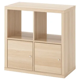 IKEA KALLAX Etajera cu usi, aspect stejar antichizat, 77x77 cm