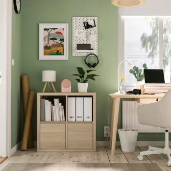 IKEA KALLAX Etajera cu usi, aspect stejar antichizat, 77x77 cm