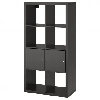 IKEA KALLAX Etajera cu usi, negru-maro, 77x147 cm