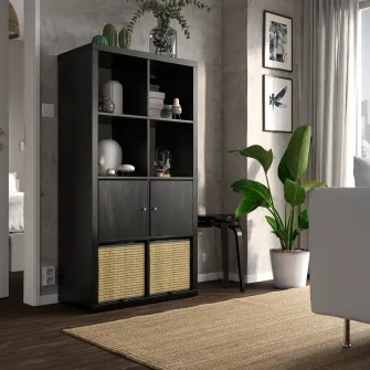 IKEA KALLAX Etajera cu usi, negru-maro, 77x147 cm