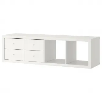 IKEA KALLAX Etajera+2 organizatoare, + 4 sertare/alb, 147x42 cm