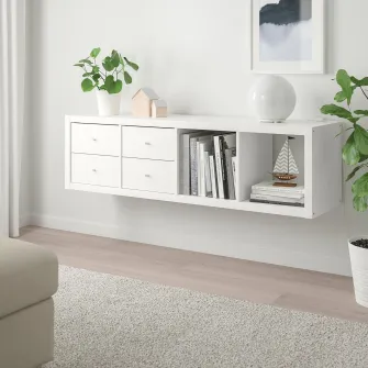 IKEA KALLAX Etajera+2 organizatoare, + 4 sertare/alb, 147x42 cm