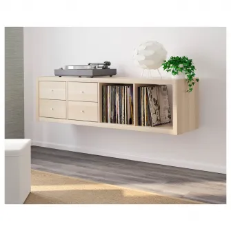 IKEA KALLAX Etajera+2 organizatoare, + 4 sertare/aspect stejar antichizat, 147x42 cm