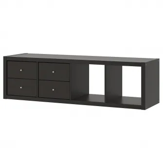 IKEA KALLAX Etajera+2 organizatoare, + 4 sertare/negru-maro, 147x42 cm