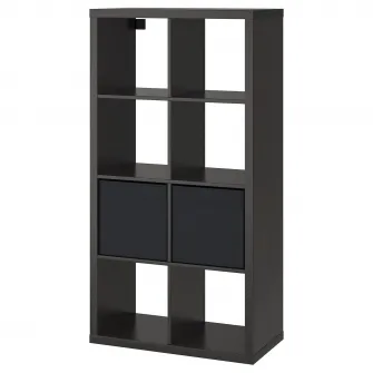 IKEA KALLAX Etajera+2 organizatoare, negru-maro, 77x147 cm