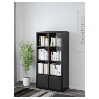 IKEA KALLAX Etajera+2 organizatoare, negru-maro, 77x147 cm
