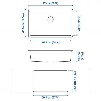 IKEA KILSVIKEN Chiuveta incorporata, 1 cuva, alb compozit cuart, 72x46 cm