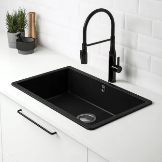 IKEA KILSVIKEN Chiuveta incorporata, 1 cuva, negru compozit cuart, 72x46 cm