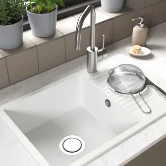 IKEA KILSVIKEN Chiuveta incorporata, 1cuva+uscator, alb compozit cuart, 72x46 cm