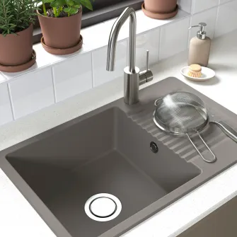 IKEA KILSVIKEN Chiuveta incorporata, 1cuva+uscator, gri-bej compozit cuart, 72x46 cm