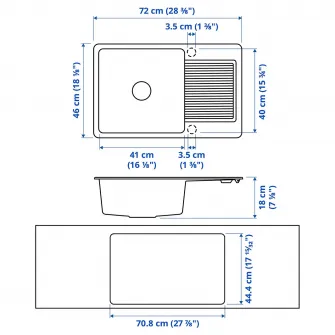 IKEA KILSVIKEN Chiuveta incorporata, 1cuva+uscator, gri-bej compozit cuart, 72x46 cm