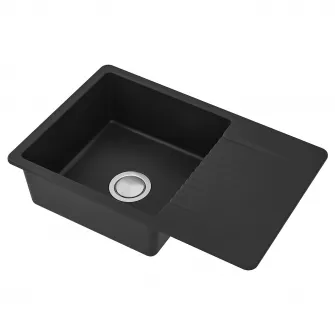 IKEA KILSVIKEN Chiuveta incorporata, 1cuva+uscator, negru/compozit cuart, 72x46 cm