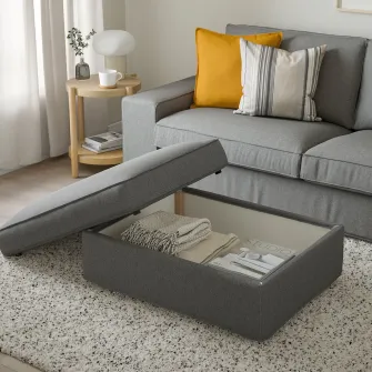 IKEA KIVIK Taburet cu depozitare, Tibbleby bej/gri