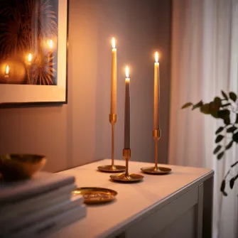 IKEA KLOKHET Lumanare conica neparfumata, gri-bej, 25 cm