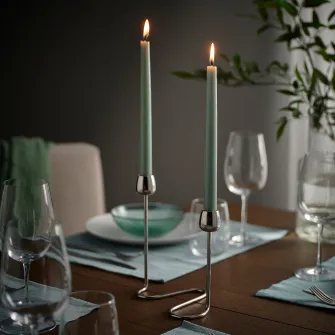 IKEA KLOKHET Lumanare conica neparfumata, gri-verde deschis, 25 cm