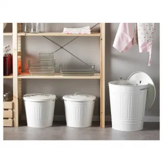 IKEA KNODD Cos cu capac, alb, 16 l
