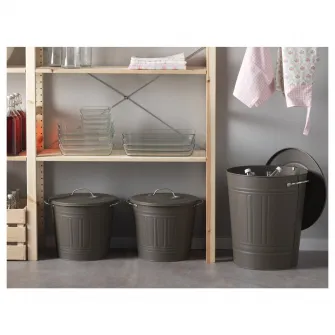 IKEA KNODD Cos cu capac, gri, 16 l