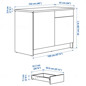 IKEA KNOXHULT Corp baza cu usi + sertar, alb, 120 cm