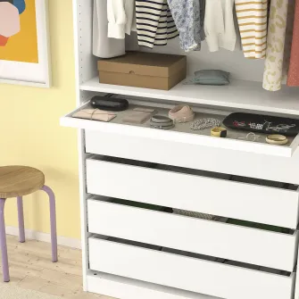 IKEA KOMPLEMENT Tava extensibila+protectie sertar, alb/gri, 100x35 cm