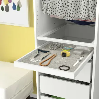 IKEA KOMPLEMENT Tava extensibila+protectie sertar, alb/gri, 50x58 cm