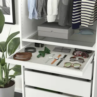 IKEA KOMPLEMENT Tava extensibila+protectie sertar, alb/gri, 75x58 cm