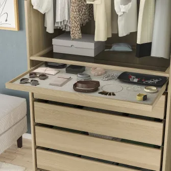 IKEA KOMPLEMENT Tava extensibila+protectie sertar, aspect stejar antichizat/gri, 100x58 cm