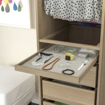 IKEA KOMPLEMENT Tava extensibila+protectie sertar, aspect stejar antichizat/gri, 50x58 cm