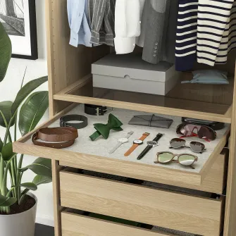 IKEA KOMPLEMENT Tava extensibila+protectie sertar, aspect stejar antichizat/gri, 75x58 cm