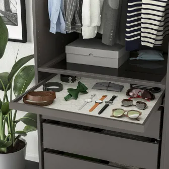 IKEA KOMPLEMENT Tava extensibila+protectie sertar, gri inchis/gri, 75x58 cm
