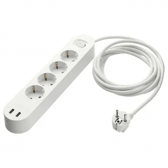 IKEA KOPPLA Prelungitor 4 prize+2 porturi USB, alb, 3.0 m