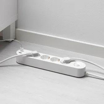 IKEA KOPPLA Prelungitor 4 prize+2 porturi USB, alb, 3.0 m