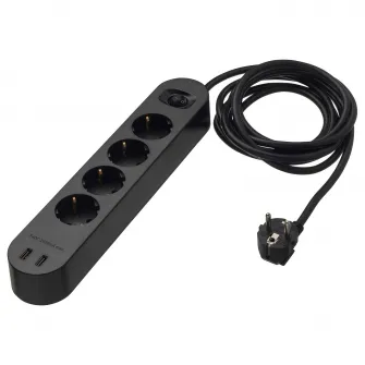 IKEA KOPPLA Prelungitor 4 prize+2 porturi USB, negru, 3.0 m