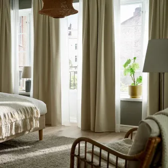 IKEA KORGMOTT Draperii opace, 2buc., bej/rjns, 145x300 cm