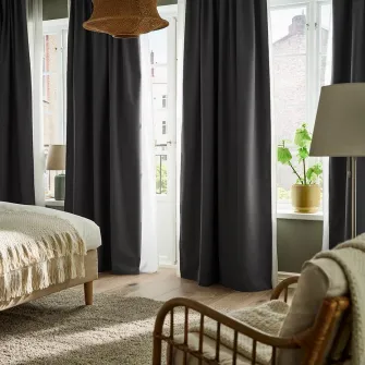 IKEA KORGMOTT Draperii opace, 2buc., gri inchis/rjns, 145x300 cm