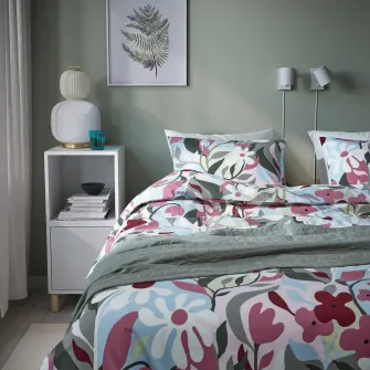 IKEA KORSKOVALL Husa pilota+fata perna, multicolor/model floral, 150x200/50x60 cm