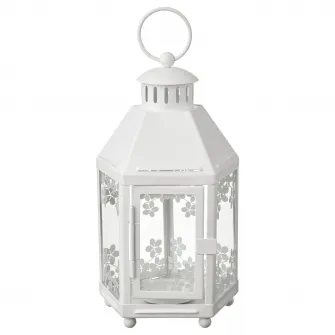 IKEA KRINGSYNT Felinar lumanare pastila int/ext, alb, 21 cm
