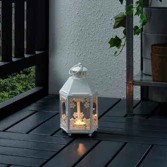 IKEA KRINGSYNT Felinar lumanare pastila int/ext, alb, 21 cm
