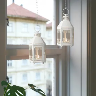 IKEA KRINGSYNT Felinar lumanare pastila int/ext, alb, 21 cm