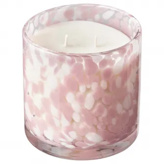 IKEA KRONSÅNGARE Lumanare parfumata pahar, 2fitiluri, flori roz/buline roz, 50 h