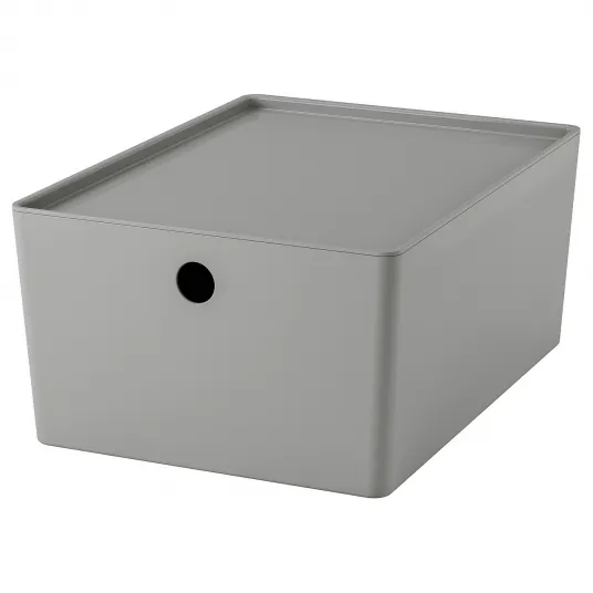 IKEA KUGGIS Cutie cu capac, gri, 26x35x15 cm