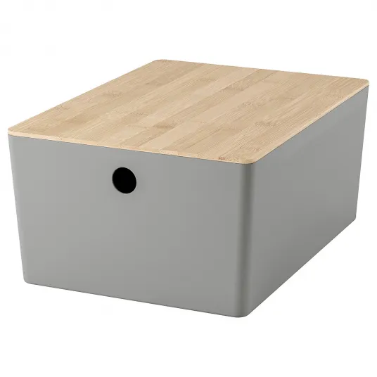 IKEA KUGGIS Cutie cu capac, gri/bambus, 26x35x15 cm