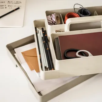 IKEA KUGGIS Set organizator birou, 2 piese, gri-bej/gri inchis-bej, 26x35x16 cm